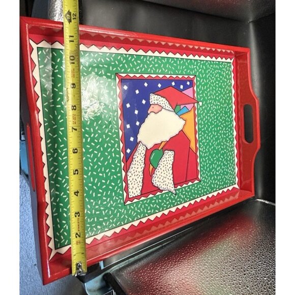 Holiday Serving Tray Potpourri Press Wood Rectangle Santa Holiday Decor Vtg RARE - Picture 4 of 10